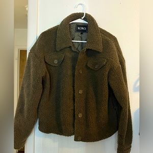Xoxo Hunter Olive Sherpa Fleece Faux Fur Jacket Size SMALL $90